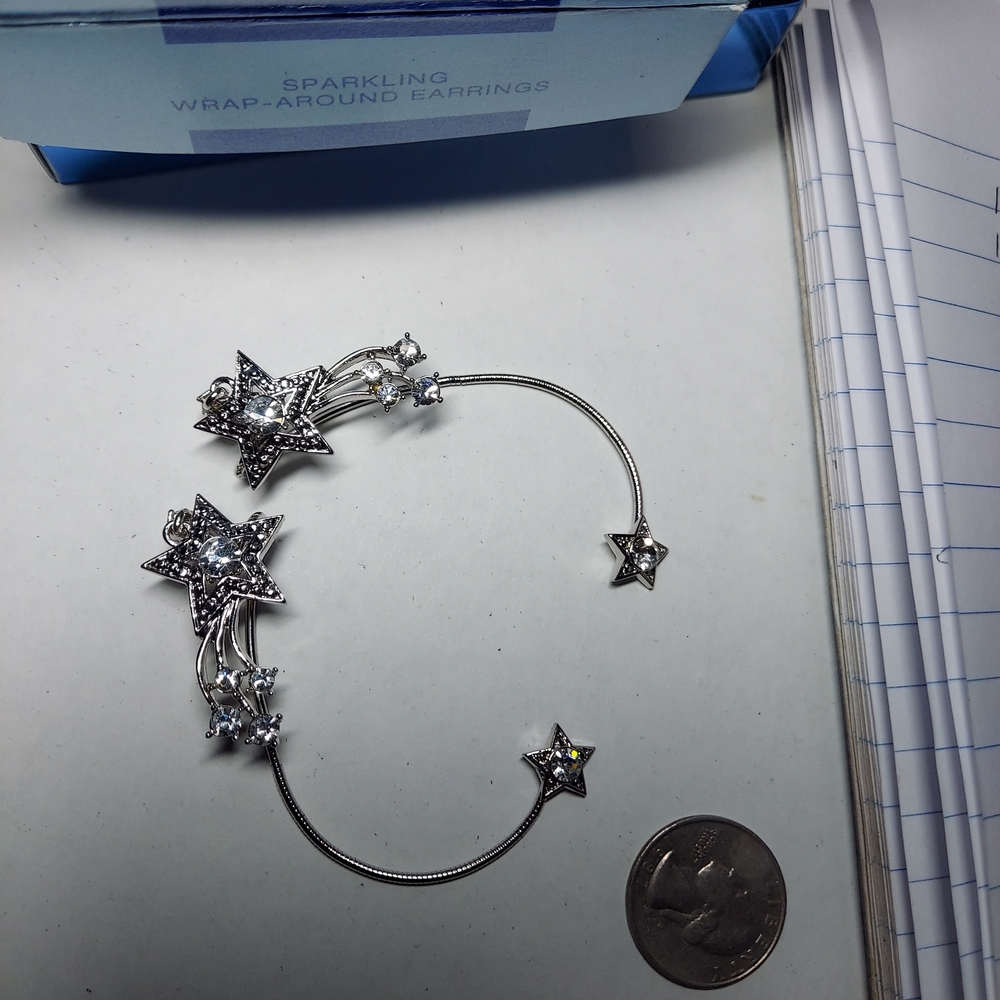 Sparkling Star Wrap-Around Earrings - Silver Tone